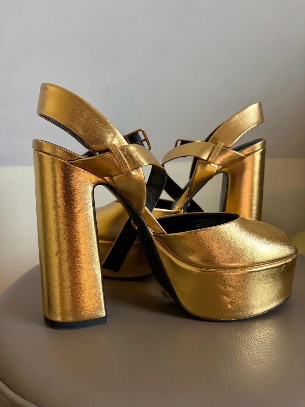 ZARA Metallic Gold Peep-Toe Platform Sandals